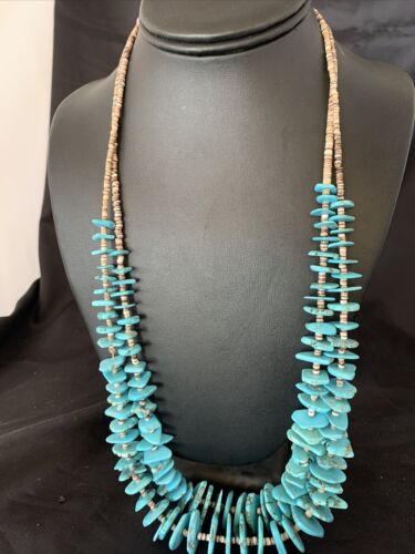 Native American Santo Domingo Shell Chip Turquoise Necklace | 26" | 11999