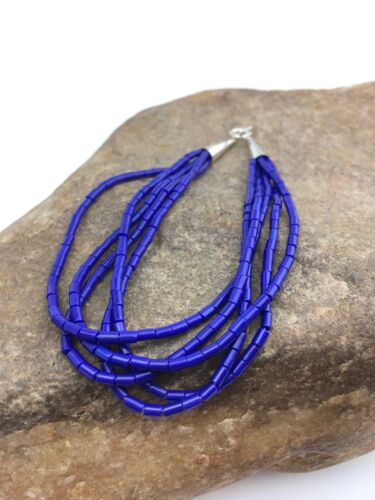 Navajo Blue Stabilized Lapis Liquid Heishi Bracelet | Sterling Silver | 8" 5-Strand | 13600