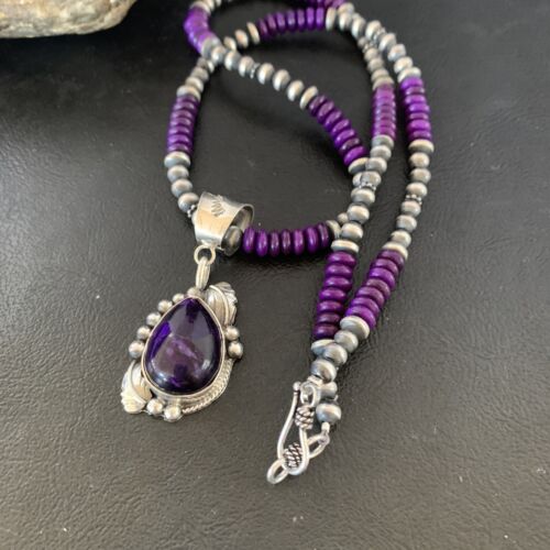 Navajo Pearls Purple Sugilite Necklace Pendant | Sterling Silver | Authentic Native American Handmade | 10720
