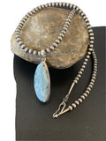 Navajo Blue Larimar Pendant Bead Necklace | Sterling Silver | Authentic Native American Handmade | 1761
