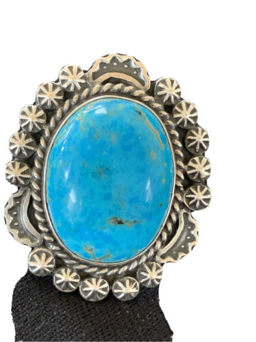 Navajo Blue Kingman Turquoise Ring | Sterling Silver | Sz 9.5 | Authentic Native American Handmade | 01644