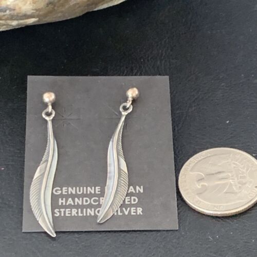 Old Pawn Southwestern Sterling Silver Dangle Feather Earrings | 1" | 12988