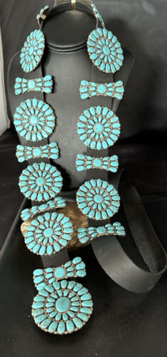 Navajo Blue Turquoise Concho Belt | Sterling Silver | Authentic Native American Handmade | 14539