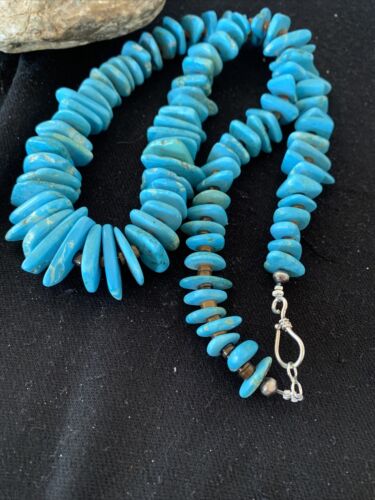 Authentic Native American Navajo Pearl Sterling Silver Shell Turquoise Nugget Necklace | 24" | 00817
