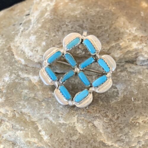 Zuni Blue Turquoise Pin Pendant | Sterling Silver | Authentic Native American Handmade | 12134