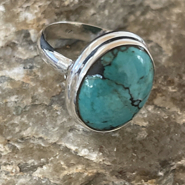 Navajo Spiderweb Blue Turquoise Ring | Sterling Silver | Sz 6.5 | Authentic Native American Handmade | 11442