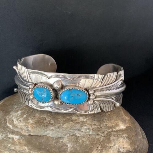 Native American Men's Blue Kingman Turquoise Cuff Bracelet | Sterling Silver | 14136