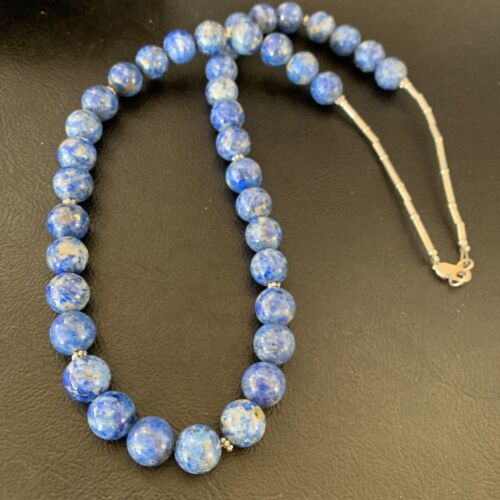 Native American Blue Denim Lapis Bead Necklace | Sterling Silver Heishi | 20" | 11835