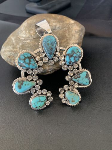 Navajo Spiderweb Turquoise Naja Pendant | Sterling Silver | Authentic Native American Handmade | 02225