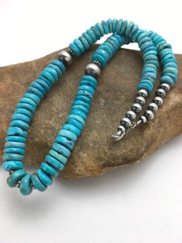 Navajo Men's Sterling Silver Blue Turquoise Necklace | Authentic Native American | 20" | Graduated | 2946