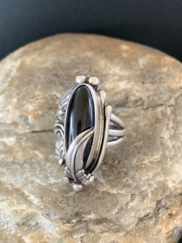 Native American Indian Design Black Onyx Ring | Sterling Silver | Sz 7 | 10798