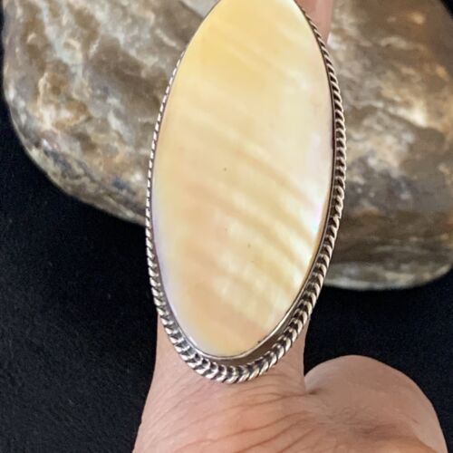 Native American Navajo Gold Yellow Mother of Pearl Inlay Ring | Sterling Silver | Sz 7 | 12937