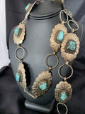 Navajo Blue Turquoise Concho Belt | Sterling Silver | Authentic Native American Handmade | 1570