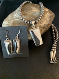 Navajo White Buffalo Turquoise Pendant | Sterling Silver Dangle Earrings | Authentic Native American Handmade | 14100