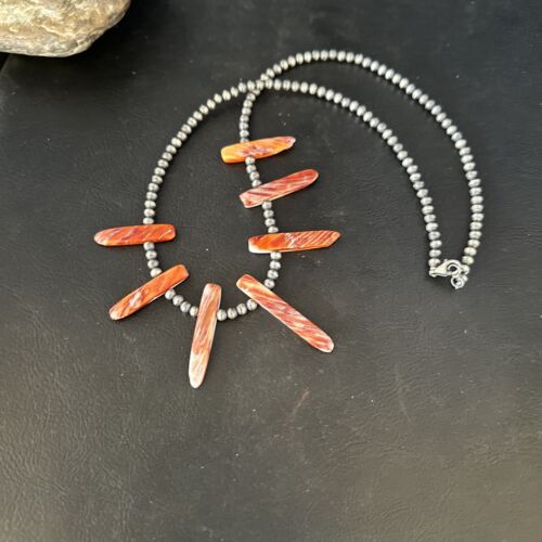 Native American Navajo Spiny Oyster Stick Bead Necklace | Sterling Silver | 20" | 14327