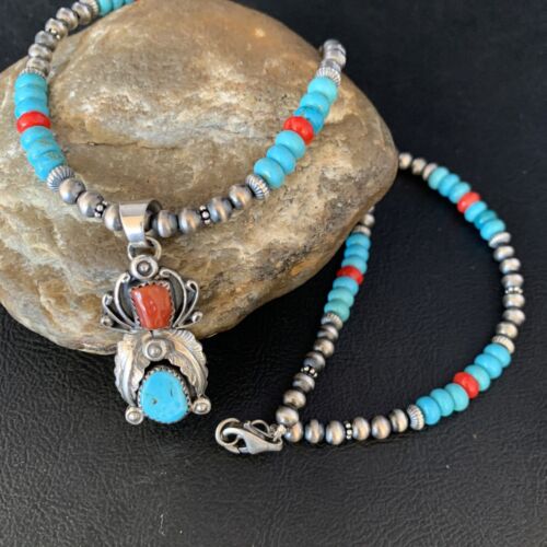 Navajo Sterling Turquoise Onyx Multi-Color Inlay Pendant | Southwestern Necklace | 21" | 13838