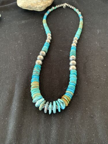 Navajo Pearls Graduated Turquoise Necklace | Sterling Silver | Authentic Native American | 24" | 826