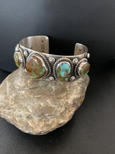 Navajo Green Royston Turquoise Cuff Bracelet | Sterling Silver | 5 Stone | Authentic Native American Handmade | 865