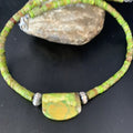 Navajo Green Gaspeite Turquoise Pendant | Sterling Silver | Authentic Native American Handmade | 13942