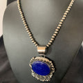 Native American Blue Lapis Pendant Necklace | Navajo Sterling Silver | Authentic Handmade | 14114