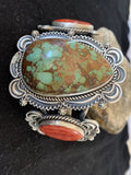Navajo Royston Turquoise Spiny Oyster Cuff Bracelet | Sterling Silver | Authentic Native American Handmade | 1162