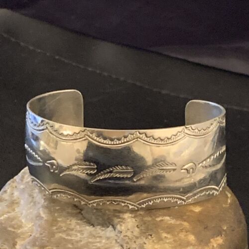 Navajo Sterling Silver Stamped Cuff Bracelet | Authentic Native American Handmade | 12823