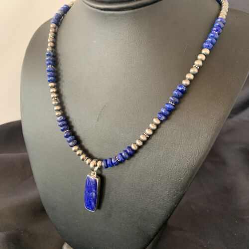 Navajo Blue Lapis Necklace Pendant | Sterling Silver | Authentic Native American Handmade | 11669