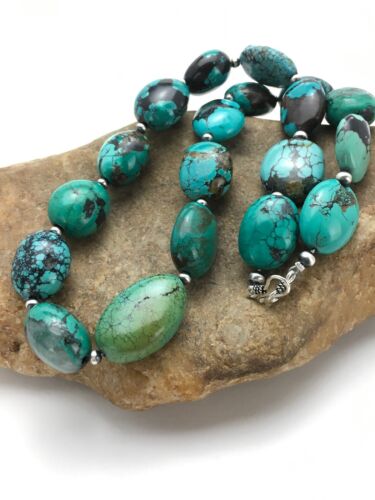 Navajo Chunky Turquoise Necklace | Sterling Silver | 20" | Authentic Native American Handmade | 2963
