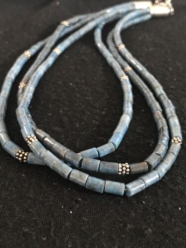 Native American Denim Lapis 3 Strand Necklace | Navajo Sterling Silver | 8472