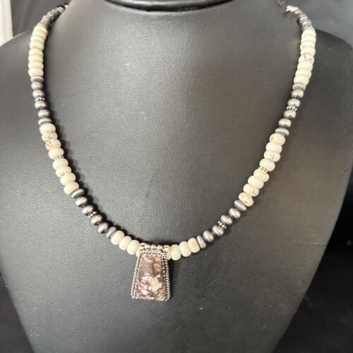 Navajo Wild Horse Turquoise Necklace Pendant | Sterling Silver | Authentic Native American Handmade | 14609
