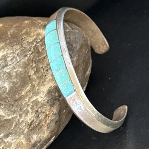 Men's Blue Sleeping Beauty Turquoise Inlay Bracelet | Sterling Silver | Authentic Native American Handmade | 14530