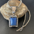 Navajo Denim Lapis Necklace with Pendant | Sterling Silver Pearls | Authentic Native American Handmade | 12438