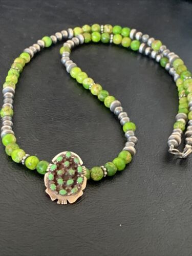 Navajo Green Gaspeite Turquoise Multi-Stone Pendant | Authentic Native American Sterling Silver | 12268