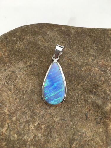 Native American Navajo Blue Opal Inlay Pendant | Sterling Silver | 1.75" | 1124