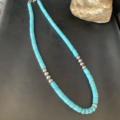Southwestern Blue Turquoise Heishi Necklace | 8mm | 20" | Sterling Silver | 13935