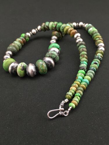 Authentic Native American Navajo Sterling Silver Necklace | Graduated Turquoise | 22" | 4769