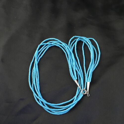 Southwestern Blue Turquoise Heishi 5-Strand Necklace | Sterling Silver | 17" | 10264