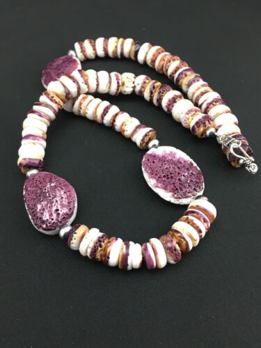 Navajo Purple Spiny Oyster Necklace | Sterling Silver | 21" | Authentic Native American Handmade | 4915