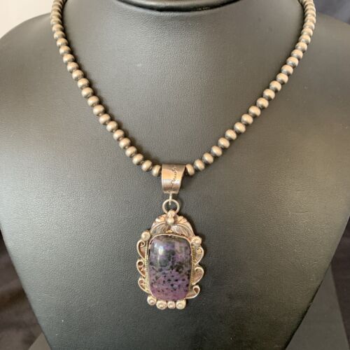 Navajo Pearls Purple Sugilite Necklace Pendant | Sterling Silver | Authentic Native American Handmade | 10912