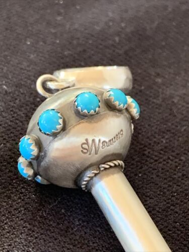 Navajo Blue Turquoise Naja Pendant | Sterling Silver | Authentic Native American Handmade | 01155