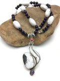 Navajo White Buffalo Sugilite Multi-Stone Pendant Set | Authentic Native American Sterling Silver | 24" | 2816