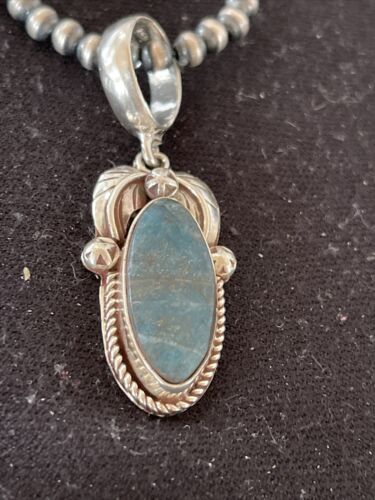 Men's Navajo Sterling Silver Beads Necklace | Denim Lapis Pendant | 2" | Authentic Native American Handmade | 1211