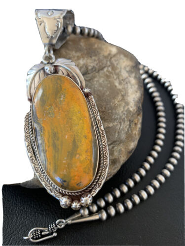 Navajo Pearls Bumblebee Jasper Necklace Pendant | Sterling Silver | Authentic Native American Handmade | 01898