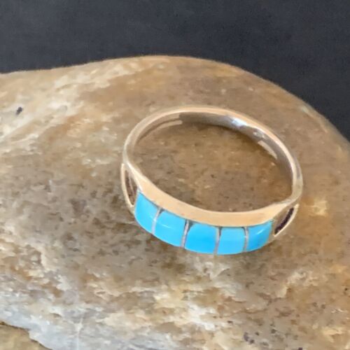 Navajo Blue Turquoise Inlay Band Ring | Sz 9.5 | Authentic Native American Handmade | 12395
