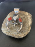Navajo White Buffalo Turquoise Coral Naja Pendant | Sterling Silver | Authentic Native American Handmade | 11574