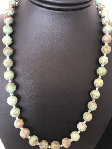 Southwestern Green Turquoise Sterling Silver 8mm Bead Necklace | 21" | Navajo Handmade