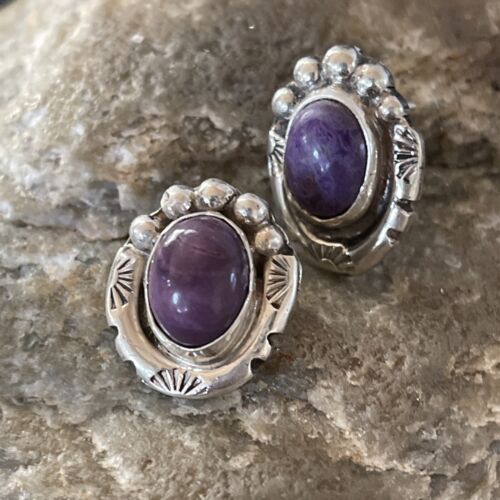 Navajo Sugilite Earrings | Sterling Silver Post Stud | Authentic Native American Handmade | 0.5" | 2070