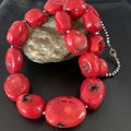 Navajo Red Coral Bead Necklace | Sterling Silver | 22" | Authentic Native American Handmade | 13406