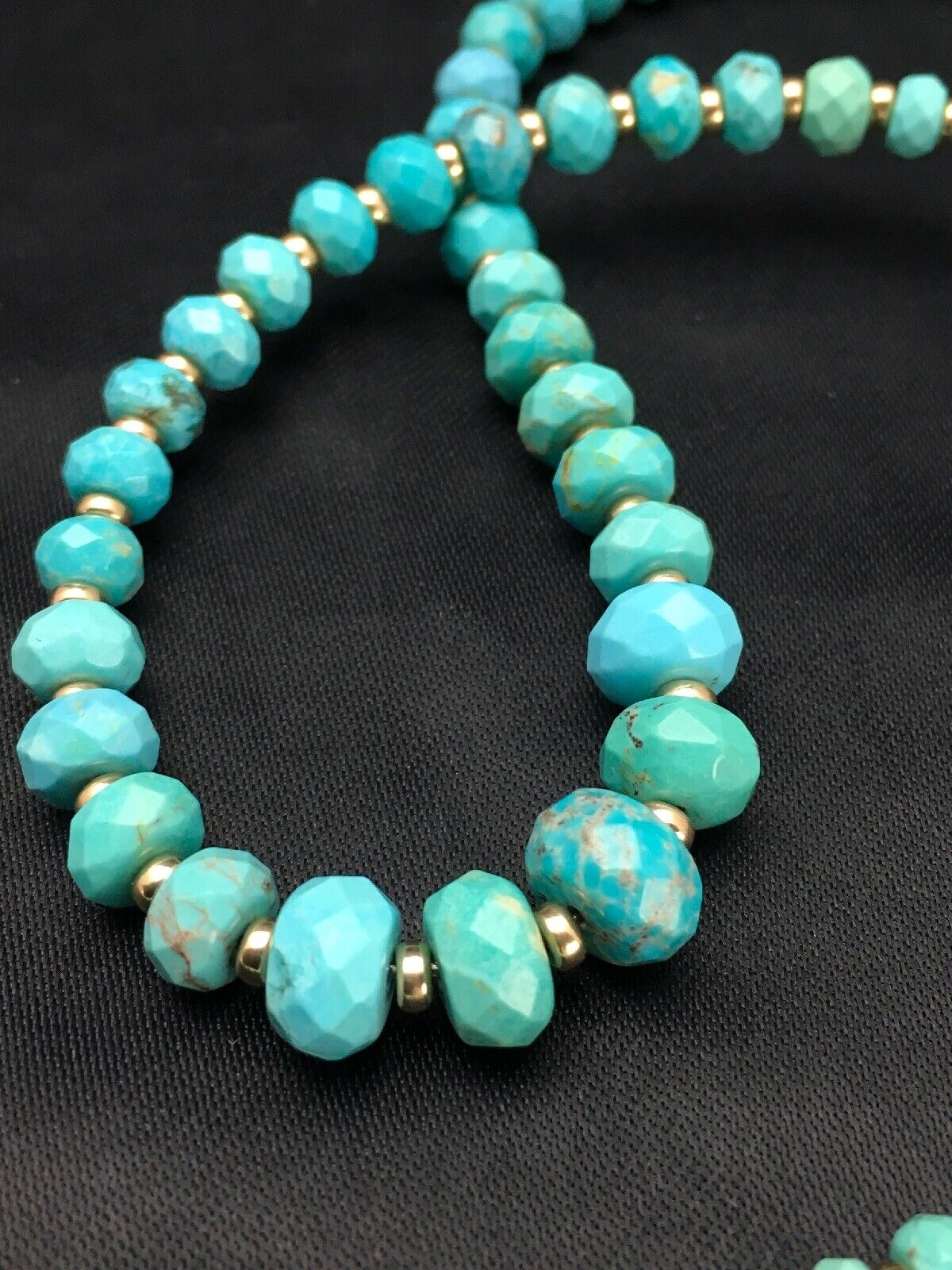 Navajo Faceted Blue Turquoise Necklace | Gold Filled Beads | Authentic Native American | 24" | 13751