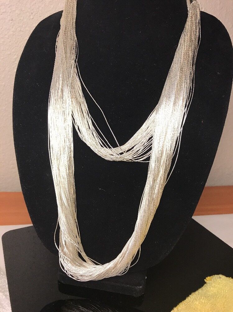 Heishi Liquid 100-Strand Necklace | Sterling Silver Tubes | 30" | 14703 - Masha USA
